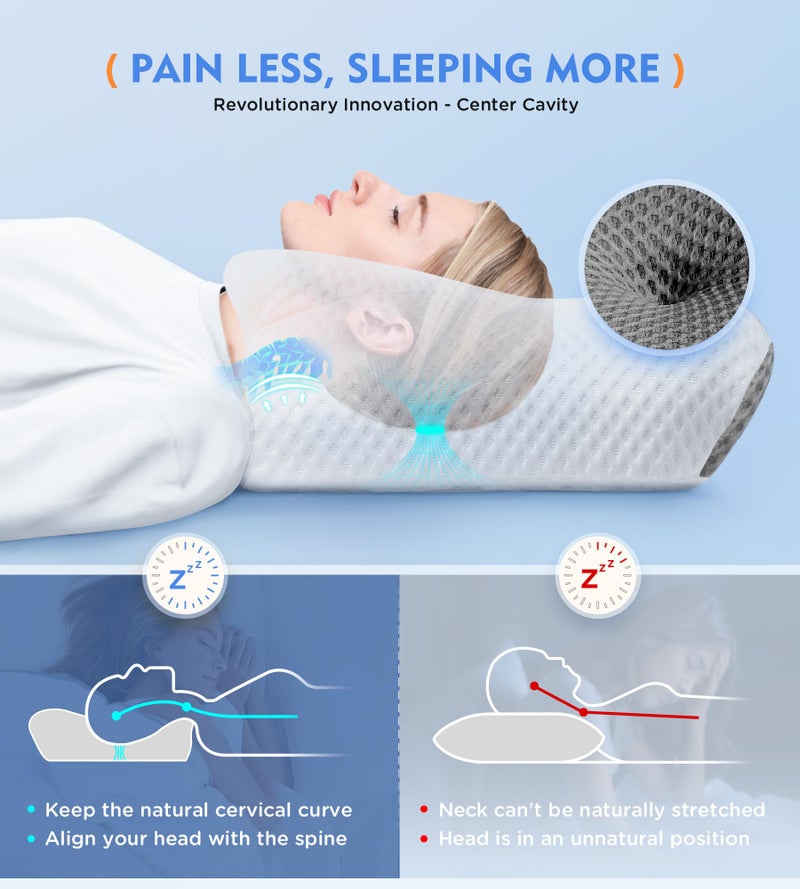 Osteo Cervical Pillow for Neck Pain Relief, Hollow Design Odorless Memory Foam Pillows with Cooling Case, Adjustable Orthopedic Bed Sleeping, Contour Support Side Back Stomach Sleepers - Image 2