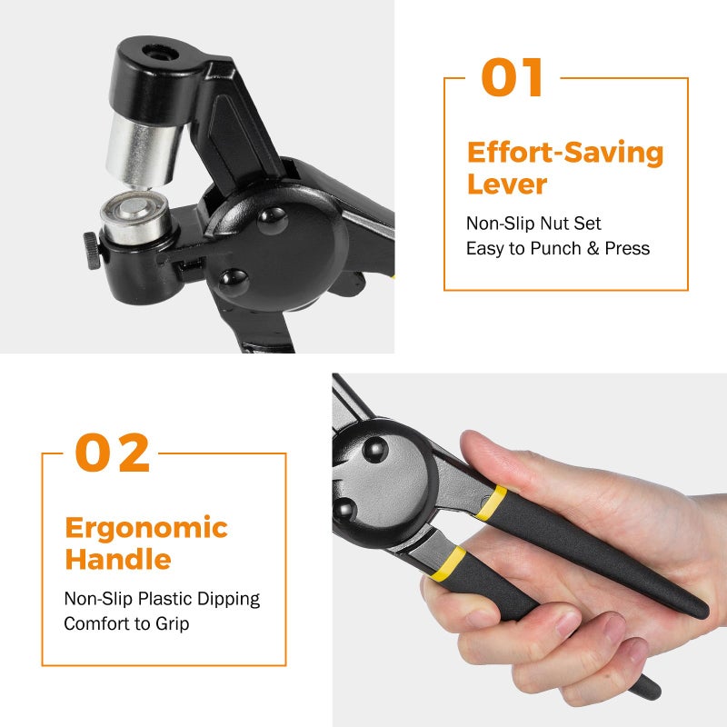 BEAMNOVA Grommet Tool Kit 8mm 10mm 12mm Hand Press Multi-Size Eyelet Pliers Kit with 900 Grommet Supplies & Hollow Hole Punch Tool Handheld Eyelet Setter for Tarp Leather Canvas - Image 3