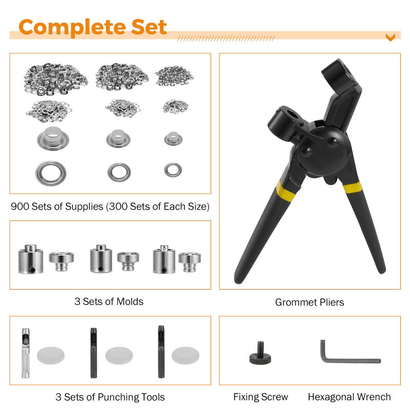 BEAMNOVA Grommet Tool Kit 8mm 10mm 12mm Hand Press Multi-Size Eyelet Pliers Kit with 900 Grommet Supplies & Hollow Hole Punch Tool Handheld Eyelet Setter for Tarp Leather Canvas - Image 5