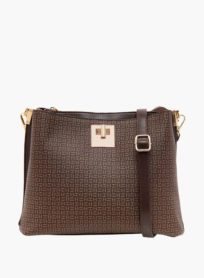 Flora Bella By Shoexpress Women Monogram Print Shoulder Bag with Adjustable Strap
