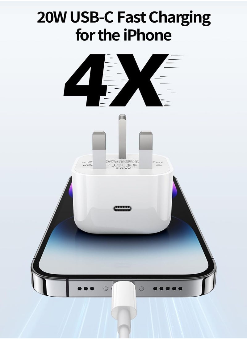 keloray - For iPhone Fast Charger [MFi Certified] 20W USB C Fast Charging Plug and 1M Cable Power Delivery 3.0 UK Power Adapter USB-C Mains Charge Compatible with iPhone 14/13/12/11 Pro Max/X/XS Max/XR/8/7, iPad - Image 1