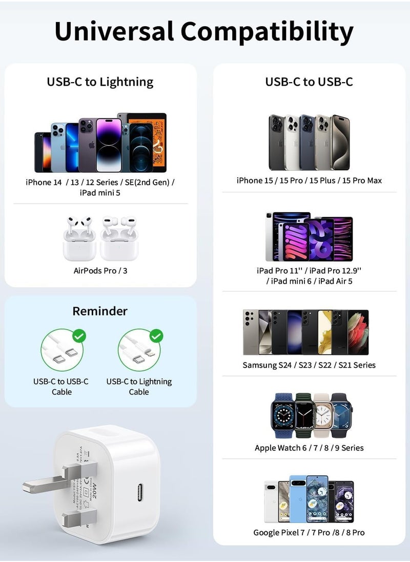keloray - For iPhone Fast Charger [MFi Certified] 20W USB C Fast Charging Plug and 1M Cable Power Delivery 3.0 UK Power Adapter USB-C Mains Charge Compatible with iPhone 14/13/12/11 Pro Max/X/XS Max/XR/8/7, iPad - Image 1