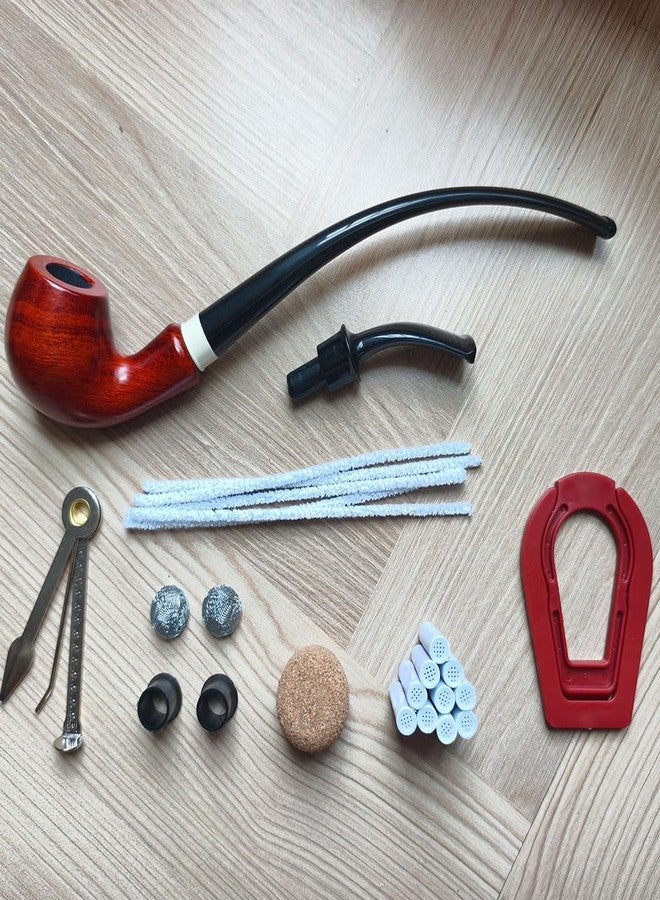 Tom's Wheezes طقم غليون تبغ Churchwarden بطول 10 بوصات مع أداة تنظيف وتدك قصيرة الساق بطول 5 بوصات، غليون خشبي قابل للفصل مصنوع يدويًا - Image 4