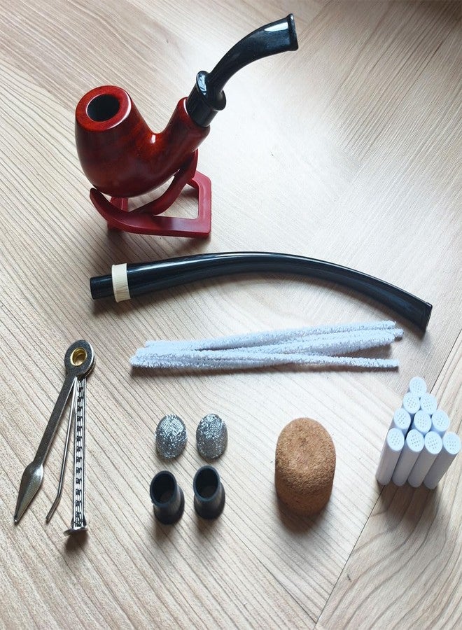 Tom's Wheezes طقم غليون تبغ Churchwarden بطول 10 بوصات مع أداة تنظيف وتدك قصيرة الساق بطول 5 بوصات، غليون خشبي قابل للفصل مصنوع يدويًا - Image 5