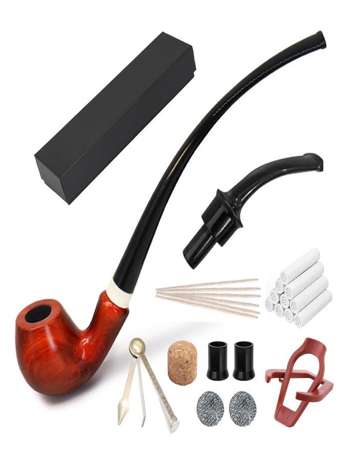 Tom's Wheezes طقم غليون تبغ Churchwarden بطول 10 بوصات مع أداة تنظيف وتدك قصيرة الساق بطول 5 بوصات، غليون خشبي قابل للفصل مصنوع يدويًا - Image 1