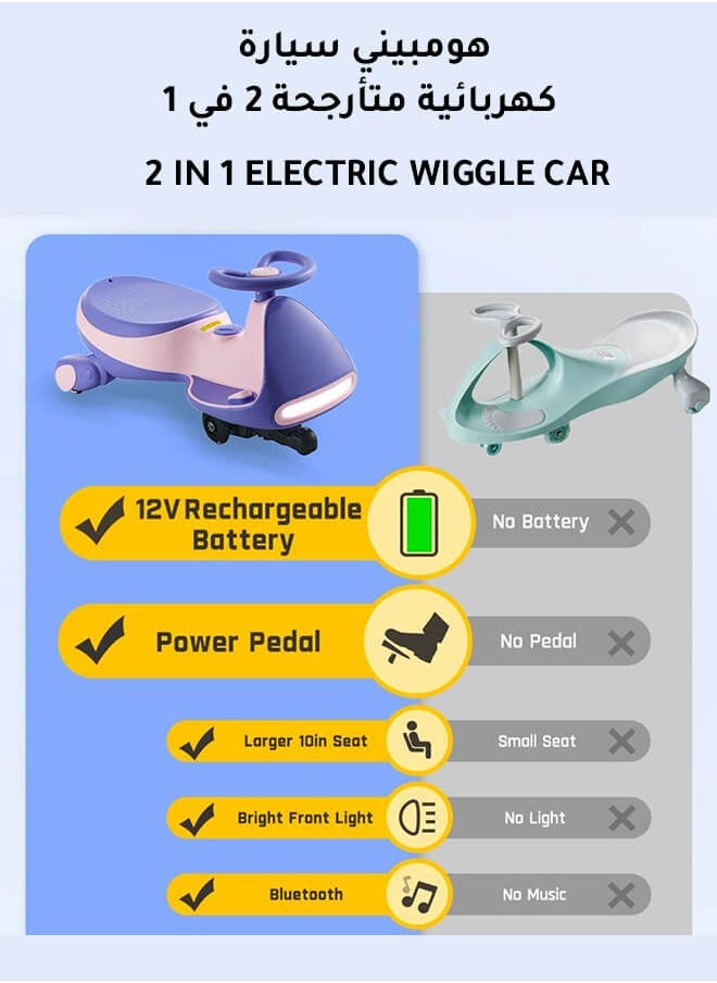 Hompenny - 2-in-1 Electric Tricycle / Wiggle Car / Scooter, 360° Rotation, Bluetooth Music, Large Seat for Parent-Child Interaction, 80KG Load Capacity, 2 Adjustable Speeds, Flashing Wheels, 12V Rechargeable Battery with Fast Charging & Long Battery Life - Image 1