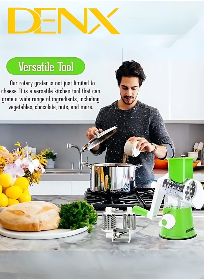 Denx - Multi-Function Rotary Grater Vegetable Cutter, Vegetable Grater and Food Chopper for Kitchen, Dishwasher Safe Suitable for Chopping Vegetables like Cucumber, Zucchini, Carrot, Potato. - Image 1