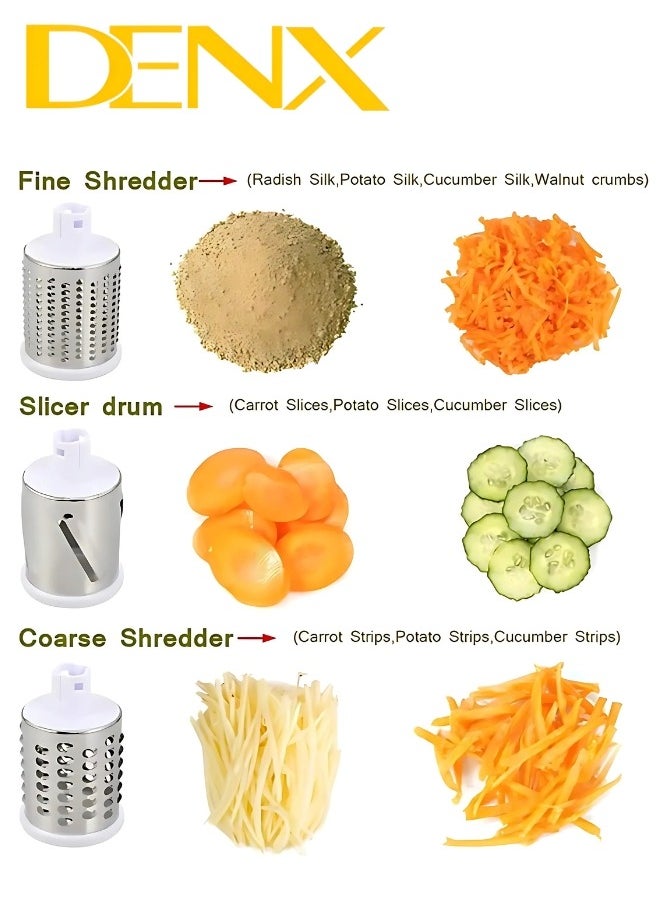 Denx - Multi-Function Rotary Grater Vegetable Cutter, Vegetable Grater and Food Chopper for Kitchen, Dishwasher Safe Suitable for Chopping Vegetables like Cucumber, Zucchini, Carrot, Potato. - Image 1
