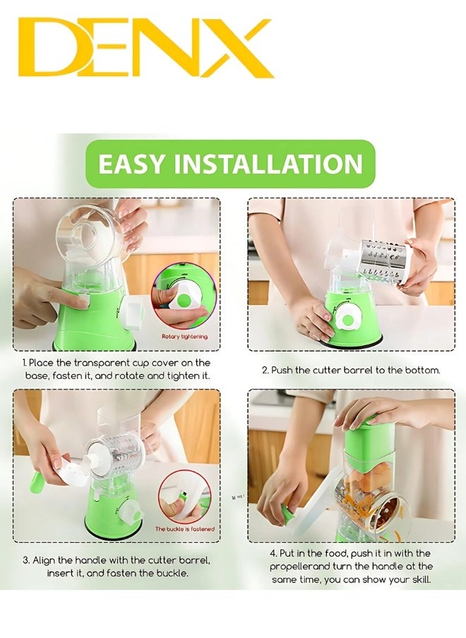 Denx - Multi-Function Rotary Grater Vegetable Cutter, Vegetable Grater and Food Chopper for Kitchen, Dishwasher Safe Suitable for Chopping Vegetables like Cucumber, Zucchini, Carrot, Potato. - Image 1