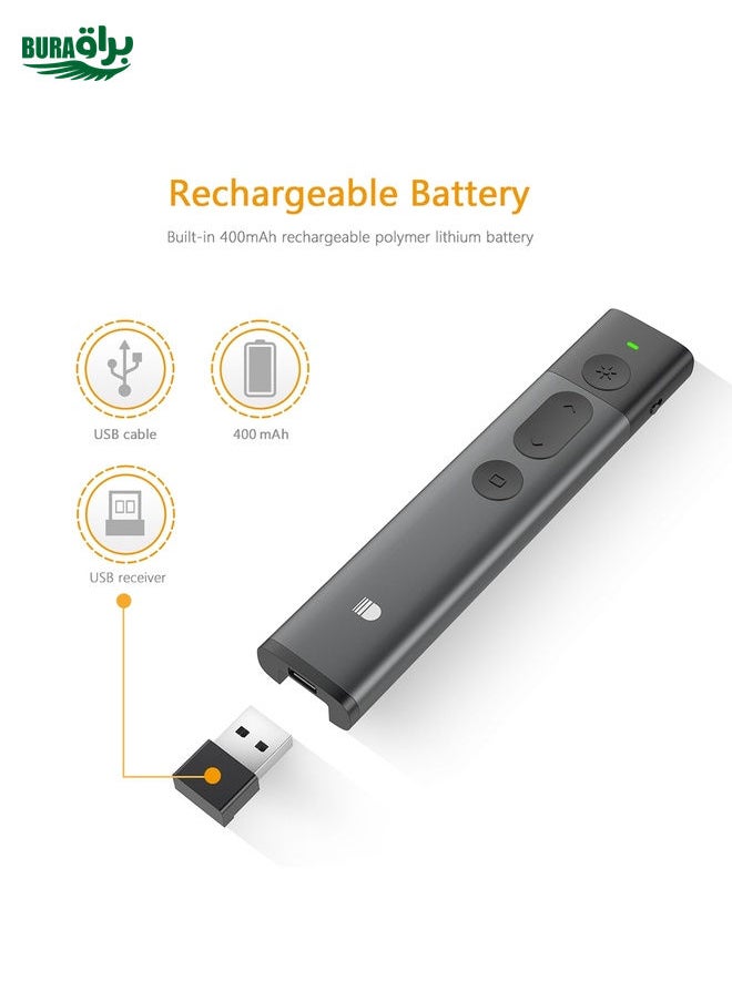 BURAQ - Doosl DSIT032 2.4GHz Wireless Presenter PowerPoint Clicker Representation Remote Control Green Laser Pointer, Control Distance: 100m - Image 1