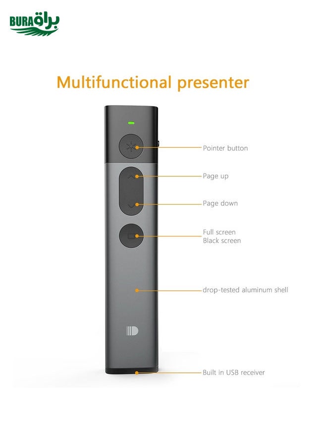 BURAQ - Doosl DSIT032 2.4GHz Wireless Presenter PowerPoint Clicker Representation Remote Control Green Laser Pointer, Control Distance: 100m - Image 1