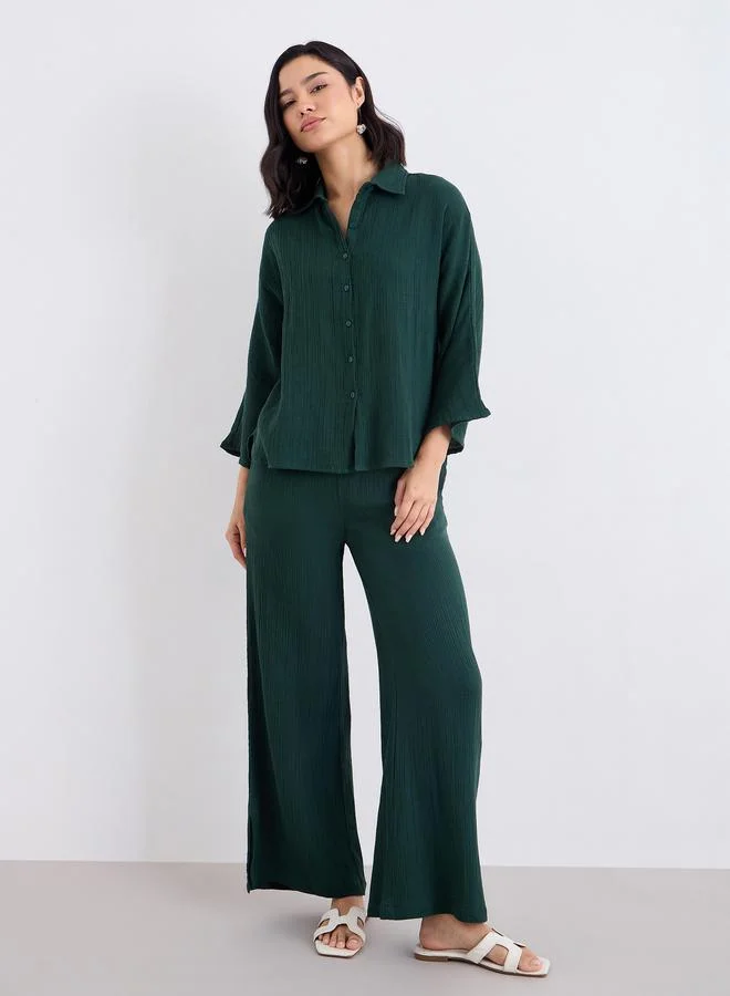 Styli Styli Women Textured Oversized Shirt and Pants Co-Ords
