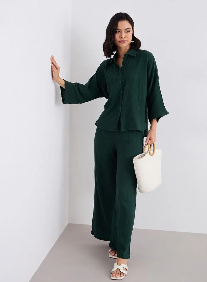 Styli Styli Women Textured Oversized Shirt and Pants Co-Ords