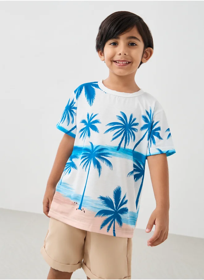Styli Graphic Print Round Neck T-Shirt and Shorts Set