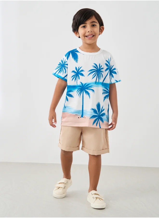 Styli Graphic Print Round Neck T-Shirt and Shorts Set