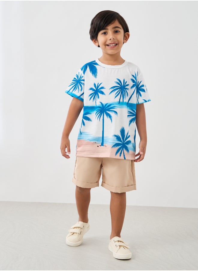 Styli Graphic Print Round Neck T-Shirt and Shorts Set  - Image 1