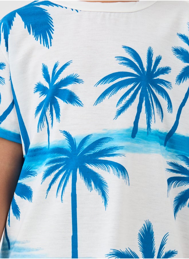 Styli Graphic Print Round Neck T-Shirt and Shorts Set  - Image 3