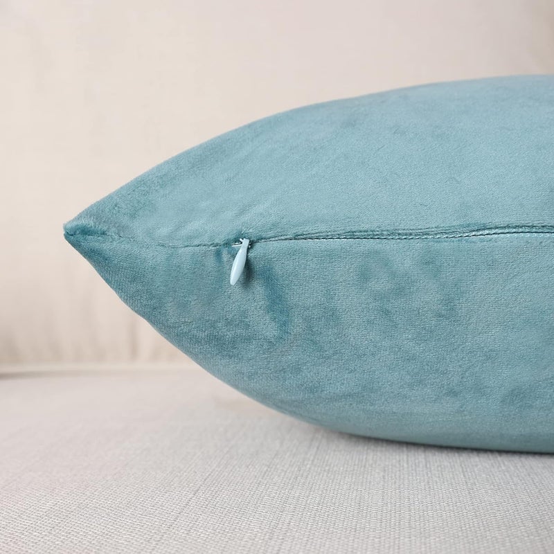 MZPSO Pack of 2, Velvet Super Soft Solid Decorative Square Throw Pillow Covers Set Cushion Case for Sofa Bedroom Car 18 x 18 Inch 45 x 45 cm Aqua Green - Image 4