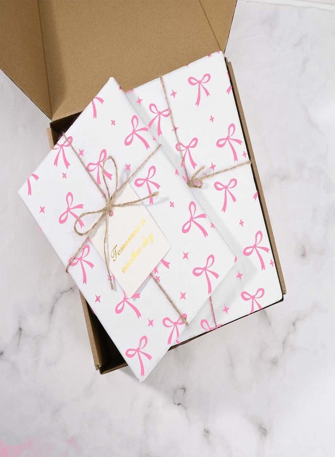 Sanixin 100Pcs 20 * 14 Inches Bow Tissue Paper for Gift Wrapping Pink White Bow Knot Tissue Paper for Gift Bags for Coquette Birthday Party Bridal Shower DIY Craft - Image 3
