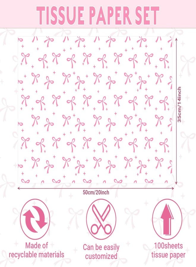 Sanixin 100Pcs 20 * 14 Inches Bow Tissue Paper for Gift Wrapping Pink White Bow Knot Tissue Paper for Gift Bags for Coquette Birthday Party Bridal Shower DIY Craft - Image 2