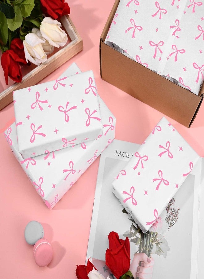 Sanixin 100Pcs 20 * 14 Inches Bow Tissue Paper for Gift Wrapping Pink White Bow Knot Tissue Paper for Gift Bags for Coquette Birthday Party Bridal Shower DIY Craft - Image 4