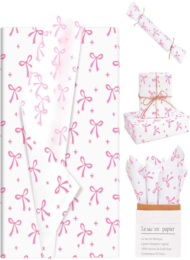 Sanixin 100Pcs 20 * 14 Inches Bow Tissue Paper for Gift Wrapping Pink White Bow Knot Tissue Paper for Gift Bags for Coquette Birthday Party Bridal Shower DIY Craft - Image 1