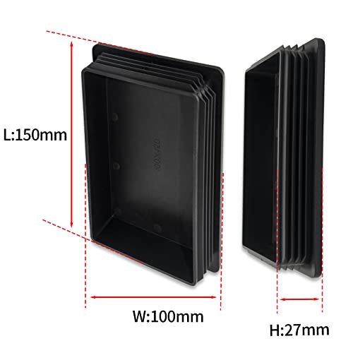 Flyshop 4 Pieces 100 x 150mm Rectangular Plastic Plugs, Durable Pipe Plugs, Hole Plugs, Chair Gliders, Tube Inserts End Caps, Floor Protectors, Protective Caps for Chair Leg and Pipe, Black - Image 4