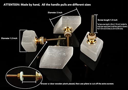 AMOYSTONE 4Pack White Drawer Knobs Natural Selenite Stone Dresser Knobs Handle Pulls Cabinet Cupboard Kitchen Door Knobs Nursery Kids, 30mm Screw - Image 5