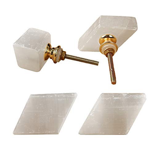 AMOYSTONE 4Pack White Drawer Knobs Natural Selenite Stone Dresser Knobs Handle Pulls Cabinet Cupboard Kitchen Door Knobs Nursery Kids, 30mm Screw - Image 2