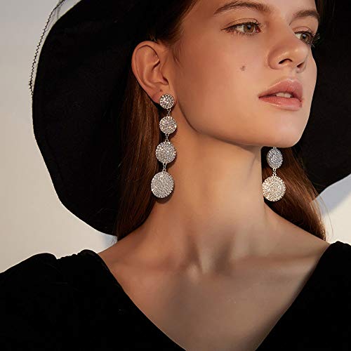 fxmimior Fashion Women Silver Rhinestones Circle Earrings Long Chain Drop Dangle Earrings Jewelry - Image 2