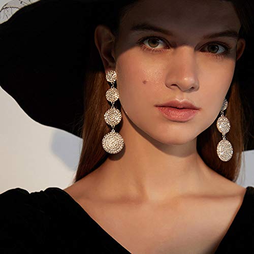 fxmimior Fashion Women Silver Rhinestones Circle Earrings Long Chain Drop Dangle Earrings Jewelry - Image 4