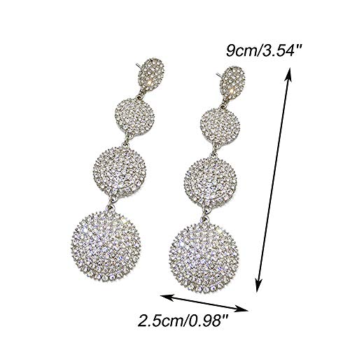 fxmimior Fashion Women Silver Rhinestones Circle Earrings Long Chain Drop Dangle Earrings Jewelry - Image 5