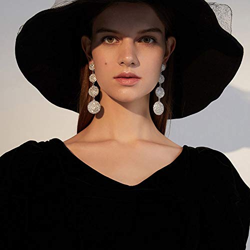 fxmimior Fashion Women Silver Rhinestones Circle Earrings Long Chain Drop Dangle Earrings Jewelry - Image 3