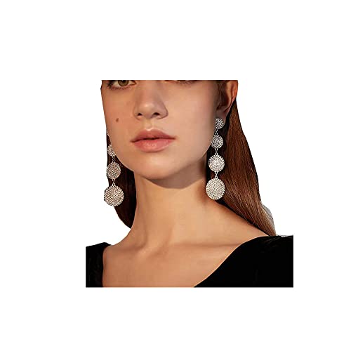 fxmimior Fashion Women Silver Rhinestones Circle Earrings Long Chain Drop Dangle Earrings Jewelry - Image 1