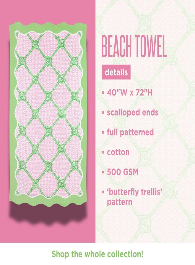 Lilly Pulitzer منشفة شاطئ/مسبح كبيرة من ليلي بولتزر، 40 × 72، منشفة قطنية كبيرة بحواف متموجة للبالغين، طباعة فراشة زرقاء/خضراء - Image 2