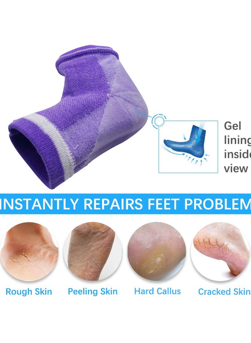 SYOSI Moisturizing Heel Socks Gel Lined Toeless Spa Socks Day Night to Heal and Treat Dry Hard Cracked Heel Damaged Cuticles and Calluses Skin Blue Purple Black 3 Pairs - Image 2