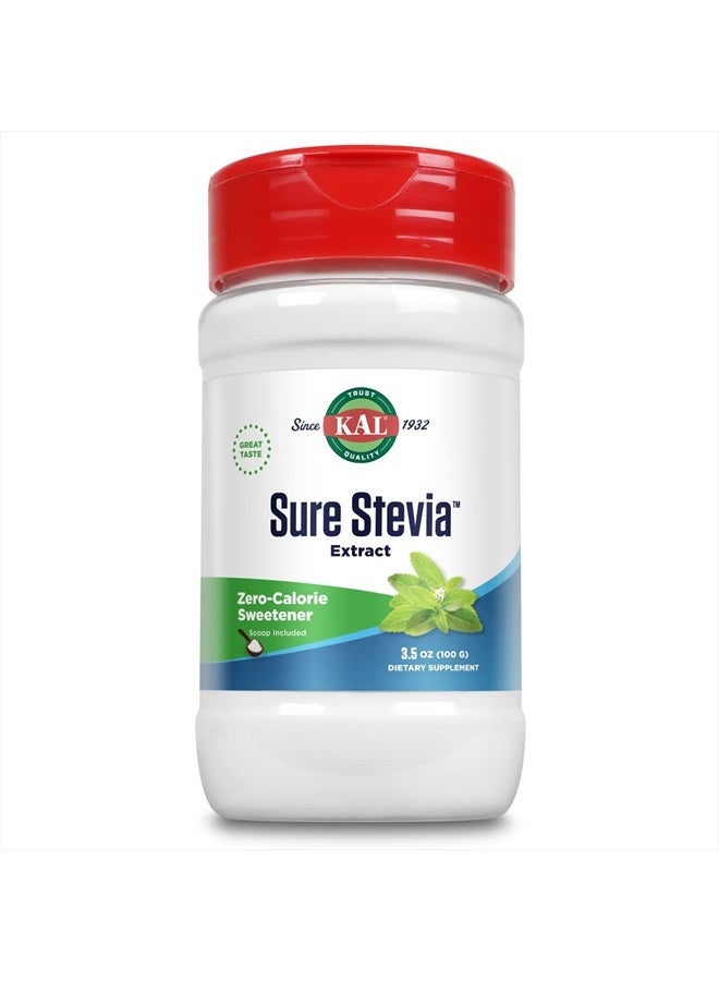 KAL Sure Stevia Extract Powder, Low Carb, Plant Based Stevia Sweetener, Great Taste, Zero Calories, Zero Sugar, Low Glycemic & Perfect for a Keto Diet, 60-Day Guarantee, Approx. 1820 Servings, 3.5oz  - Image 1