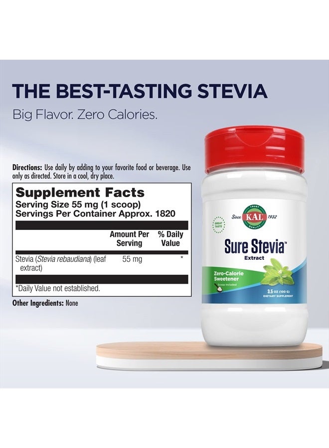 KAL Sure Stevia Extract Powder, Low Carb, Plant Based Stevia Sweetener, Great Taste, Zero Calories, Zero Sugar, Low Glycemic & Perfect for a Keto Diet, 60-Day Guarantee, Approx. 1820 Servings, 3.5oz  - Image 2