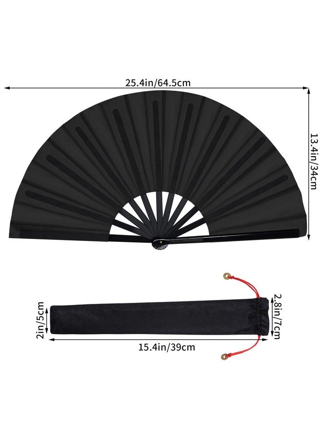 ووب عبوتان من مراوح اليد الكبيرة القابلة للطي، مراوح يدوية قابلة للطي، مروحة تاي تشي الصينية القابلة للطي، قماش النايلون، مروحة الكونغ فو الصينية مع حامل بأكمام للرجال والنساء، ديكورات الرقص والمهرجانات (أسود) - Image 2