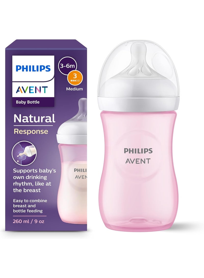 Avent Natural 3.0 Baby Bottle – 260ml (9oz) BPA-Free Infant Bottle with 1-Month+ Teat – Single Pack (Pink) - Image 1
