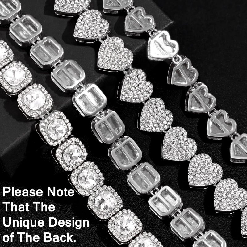 shopbyskyler Women's 18+20'' Zinc Necklace, Clustered Diamond Tennis Chain & Heart Necklace Set, Hip Hop Jewelry, Gold, Cuban Link, for Female, Gifts - Image 3