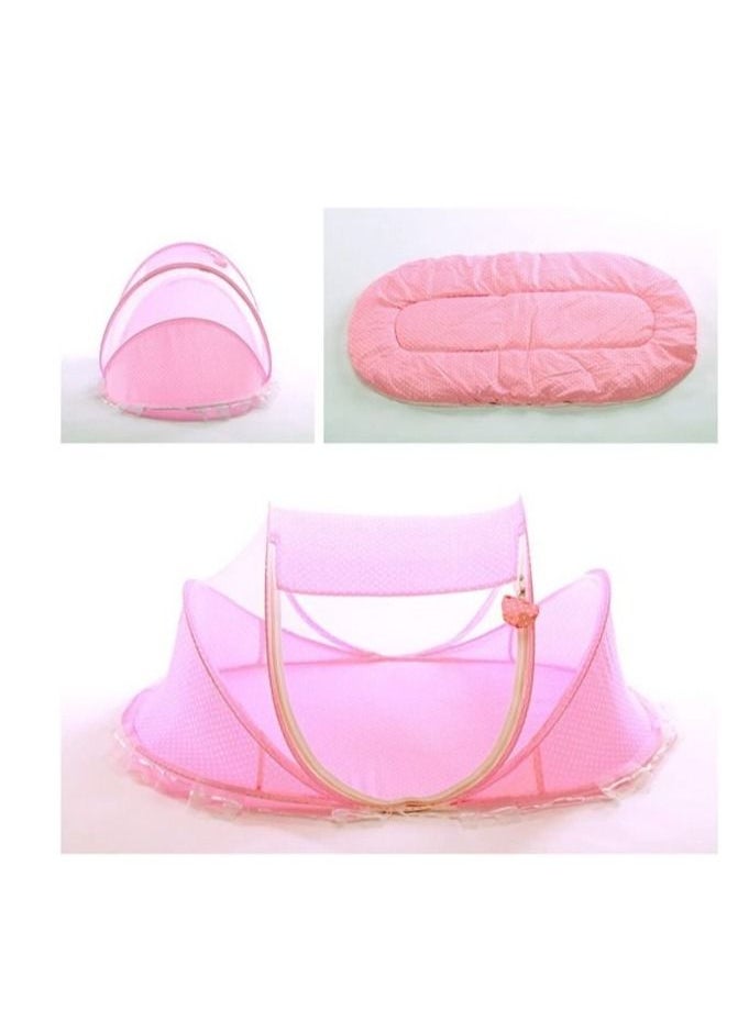 AS SEEN ON TV - Baby Mosquito Net Bed Portable Infant Tent Folding Soft Bed With Mattress Net Crib Pink - Image 1