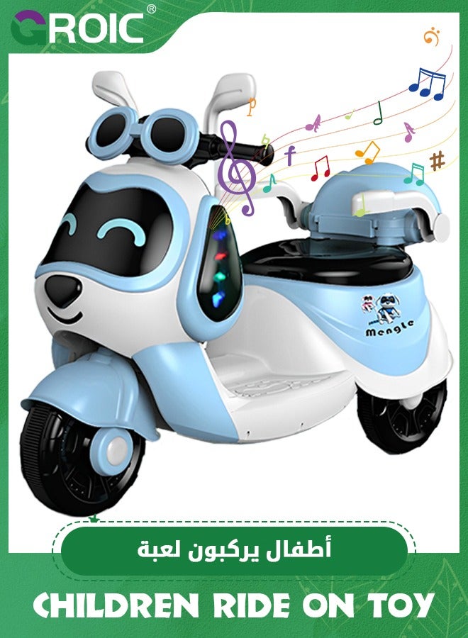 GROIC Kids Motorcycle,Kids Cartoon Ride on Car,6V Battery Powered Electric Motorcycle with LED Headlights, Music, Pedal,Forward/Reserve, 3 Wheels Motorbike Toys,Electric Scooter for Kids with Trunk  - Image 1