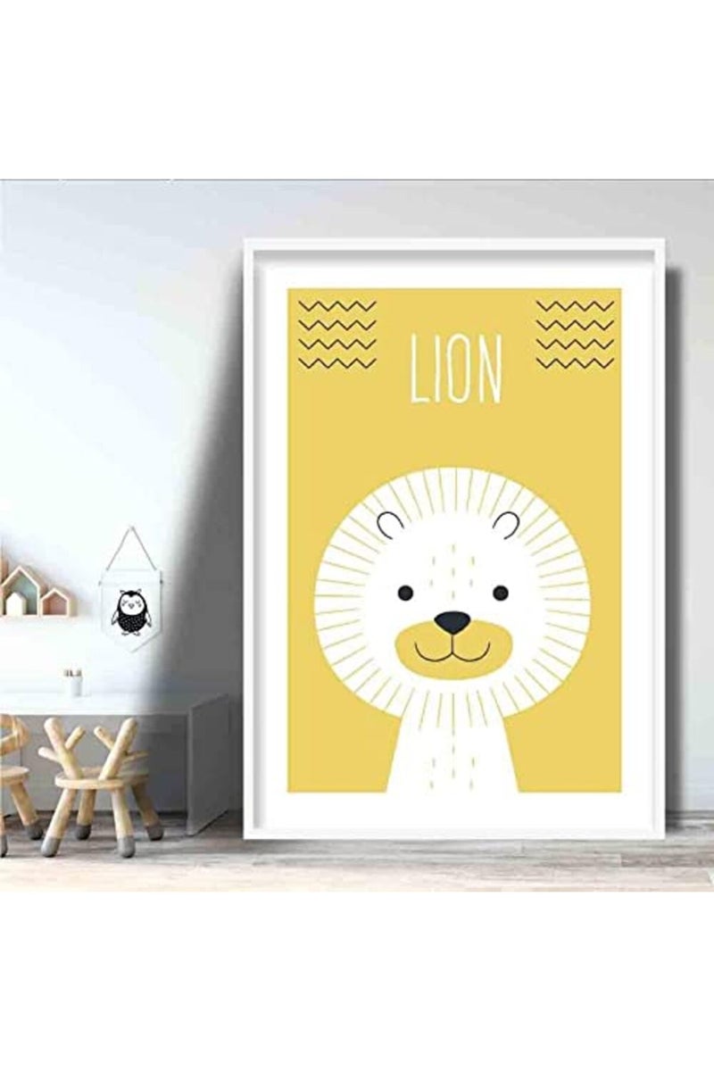 Artze Wall Art لوحة فنية من آرتزي - أسد بأسلوب هندسي اسكندنافي - ملصق حضانة، حجم A3، أصفر - Image 2