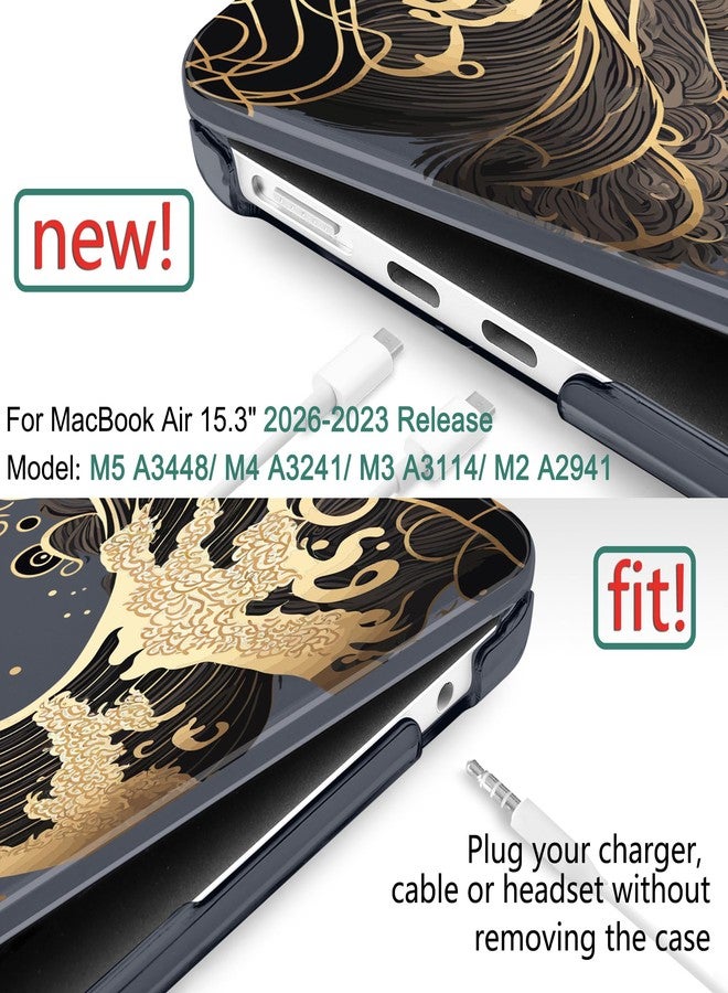 DONGKE for M2 MacBook Air 15 inch Case 2023 Release A2941 with Retina Display & Touch ID, Plastic Hard Case & Keyboard Skin & Screen Protector for MacBook Air 15.3 Inch - Sea Waves - Image 2