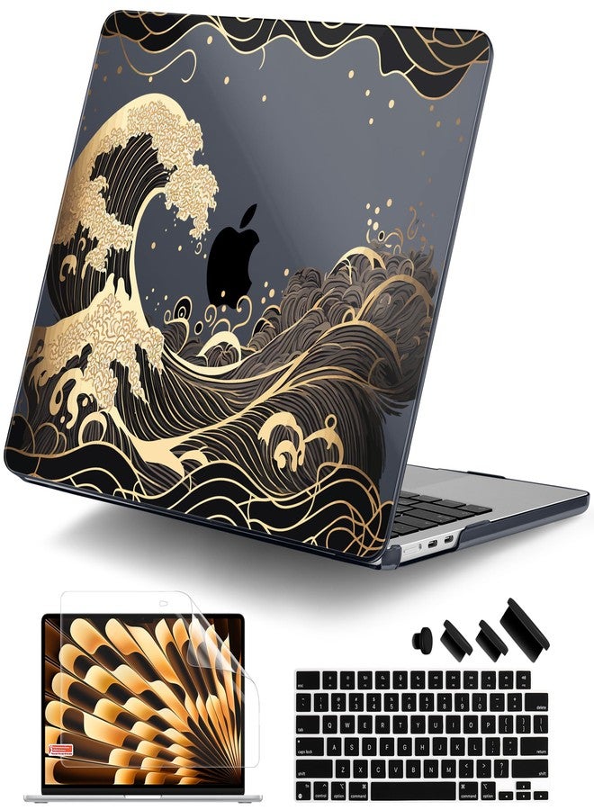DONGKE for M2 MacBook Air 15 inch Case 2023 Release A2941 with Retina Display & Touch ID, Plastic Hard Case & Keyboard Skin & Screen Protector for MacBook Air 15.3 Inch - Sea Waves - Image 1