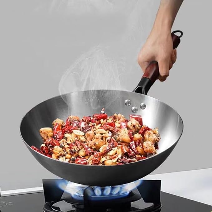 VONOTO Carbon Steel Wok Pan Wok Pan With Handle Traditional Woks 13 Inch - Image 4