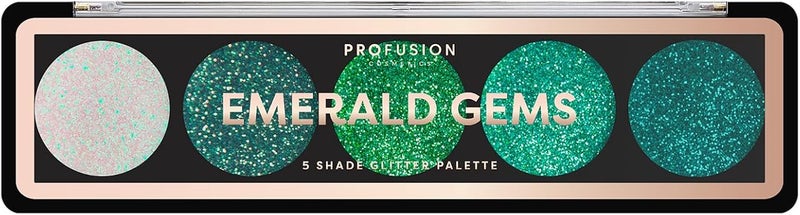 Profusion Cosmetics Emerald Gems 5 Shade Glitter Eyeshadow Palette for Attractive Eye Look Raise Your Makeup Game to the Next Level with Premium Beauty Tool - Image 1