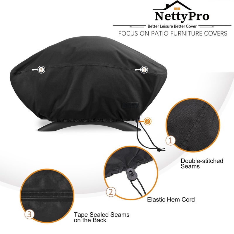 NettyPro Grill Cover for Small Q Series, Waterproof Heavy Duty UV Resistant Portable Grill Cover for Q 1400/1000 Series and Baby Q Gas, Black - Image 4