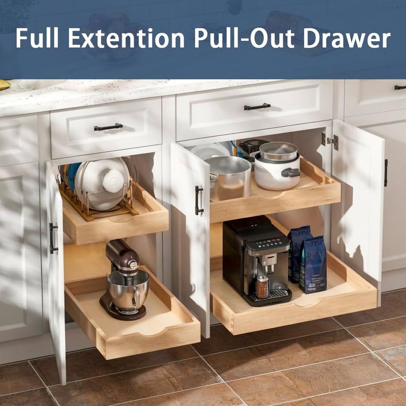 Draworia Pull Out Cabinet Drawers - 6x2 Size Options (12-23'W,18-21'D), Pre-Assembled with Soft Close Slides, Solid Beechwood, Easy Installation (14'W x 21'D) - Image 2